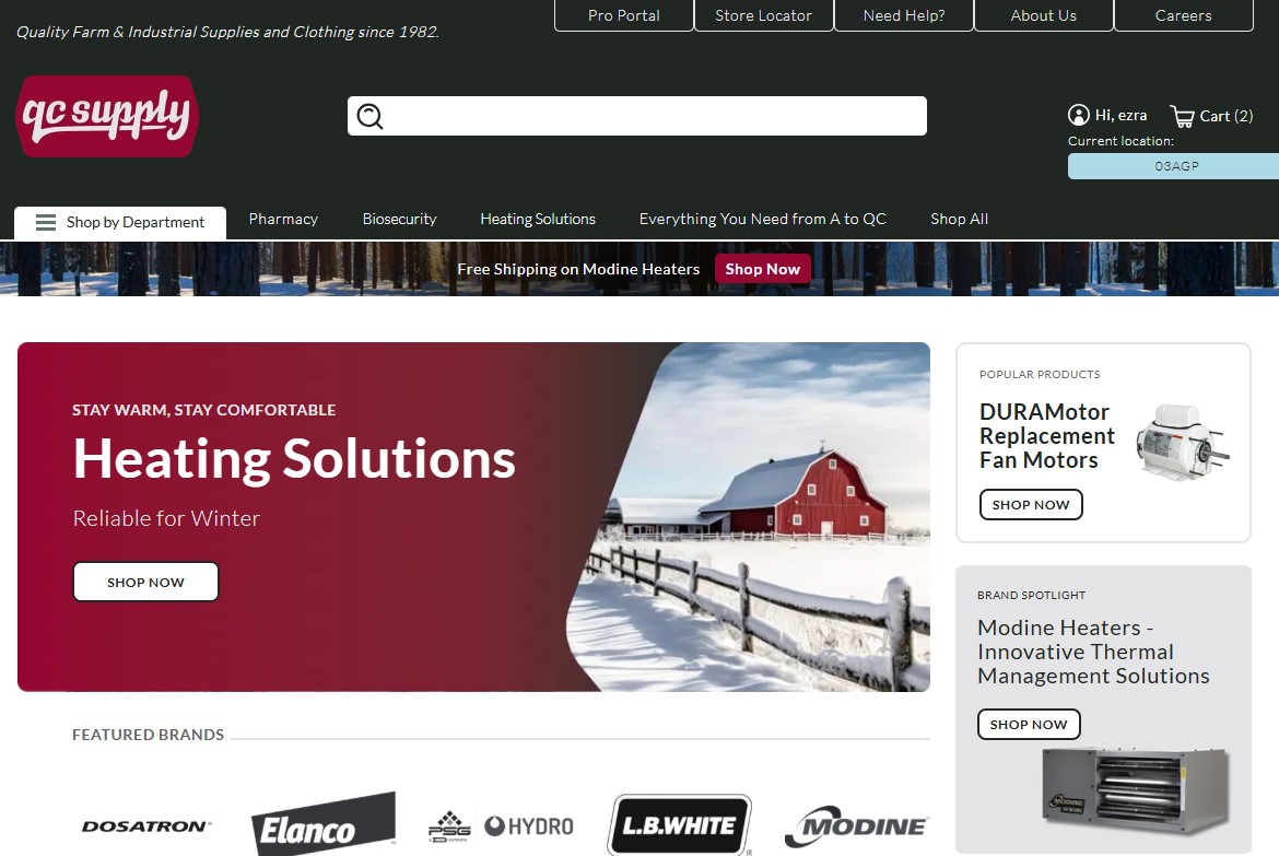 QC Supply Shopify Plus B2B ecommerce website after Magento migration