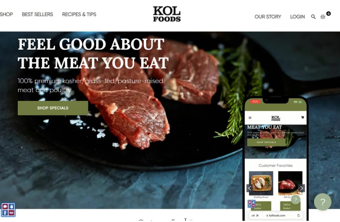 KOL Foods responsive mobile ecommerce experience with per-lb pricing